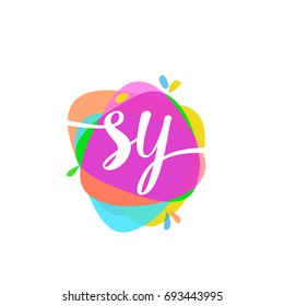 Letter SY logo with colorful splash background.