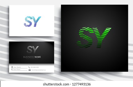 Letter SY logotype with colorful circle, with striped composition letter, sets of business card for company identity, creative industry, web.