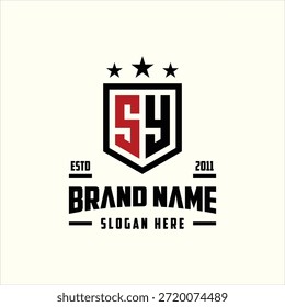 letra SY monograma escudo estrela logotipo modelo vetorial