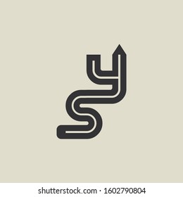 Letter SY pencil shape logo design. Link icon in flat style isolated on grey background. Graphic alphabet symbol for your corporate business identity, website, app, UI. Arts logo design inspiration.