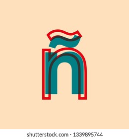 letter symbol ñ with blue and red colors retro style for advertising