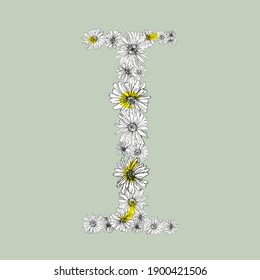 I letter symbol with chamomile flower pattern