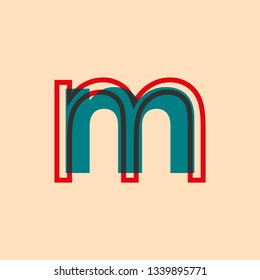 letter symbol m with blue and red colors retro style for advertising