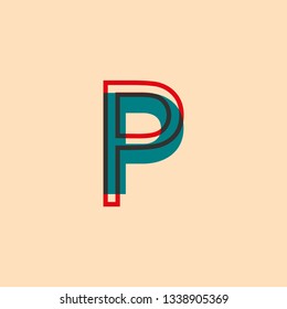 letter symbol P with blue and red colors retro style for advertising