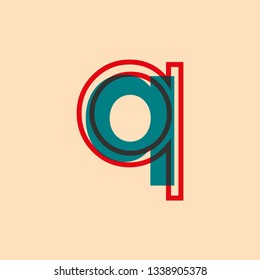 letter symbol q with blue and red colors retro style for advertising