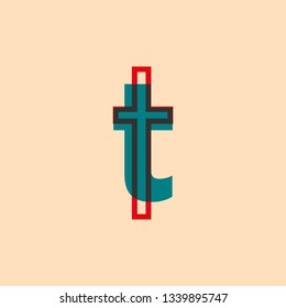 letter symbol t with blue and red colors retro style for advertising