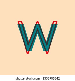 letter symbol W with blue and red colors retro style for advertising