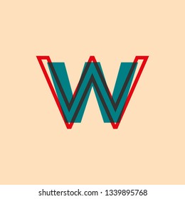 letter symbol w with blue and red colors retro style for advertising