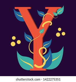 Letter symbol Y. Design of vector logotype with leaf. Graphic design and branding, creative typescript. Abstract alphabet.