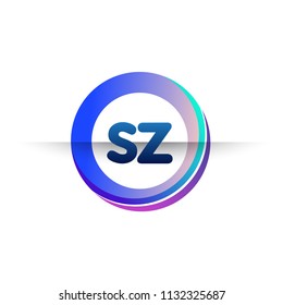 Letter SZ logo with colorful circle, letter combination logo design with ring, circle object for creative industry, web, business and company.
