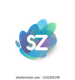 Letter SZ logo with colorful splash background, letter combination logo design for creative industry, web, business and company.