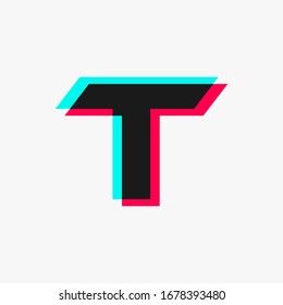 letter T with 3d glitch effect