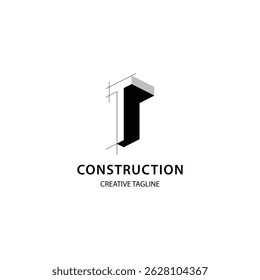 Letra T logotipo 3D para la empresa de construcción y arquitectura. Plantilla de diseño de logotipo de propiedad para su marca