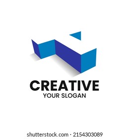 Letra T 3d espacio negativo diseño de logotipo creativo