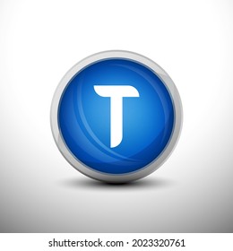 Letter T in 3D Shiny Blue Keys for web Icons, Education Icons and Alphabet Icons. Vector Illustration
