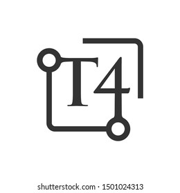 Letter T and 4 Logo. Circuit electronic Symbol. Vector Icon.