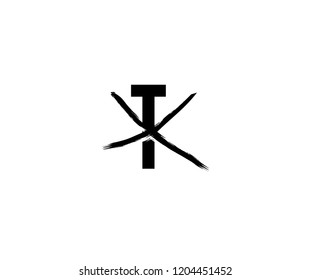 Letter T Abstract Grunge Stroke Cross Mark Logo