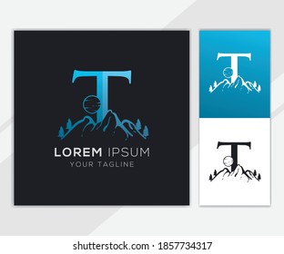 Letter T with abstract mountain logo template