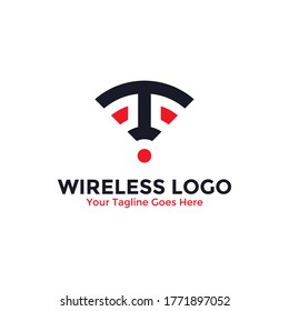 Letter T for abstract wireless logo vector. Signal wave and wifi connection concept.
