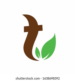 Letter T accompanied leaf concept