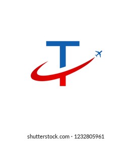 letter with T aeroplane vector Red and Blue