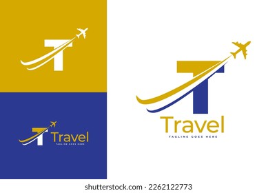 Letter T Air Travel Logo Design Template. Icon Travel, logistics, shipping, tours etc