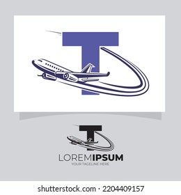 Letter T Airplane Logo Vector Design inspiration