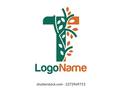 Letra T alfabeto y concepto de hojas en crecimiento. Muy adecuado para el símbolo, logotipo, nombre de la empresa, marca, nombre personal, icono, identidad, negocio, marketing y muchos más.