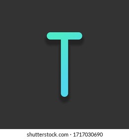 Letter T of alphabet, isolated outline symbol. Colorful logo concept with soft shadow on dark background. Icon color of azure ocean