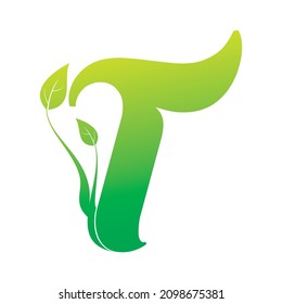 Letter T alphabet with leaf vector logo