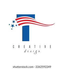 Letter T American Logo for Business, Corporate and Company Sign. USA American Logo on Letter T Vector Template