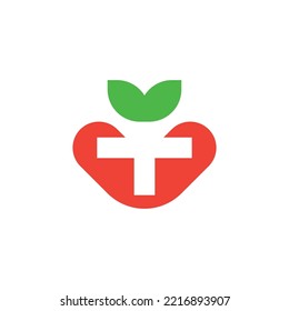 letter T apple leaf logo. initial letter T monogram fruit.