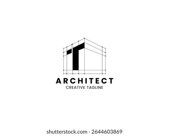 Carta T Logotipo do arquiteto para a arquitetura, construção e empresa imobiliária. Design de logotipo de monograma de arquiteto