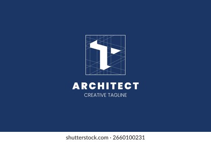 Letter T Architect logo with technical sketch style for architecture or construction company