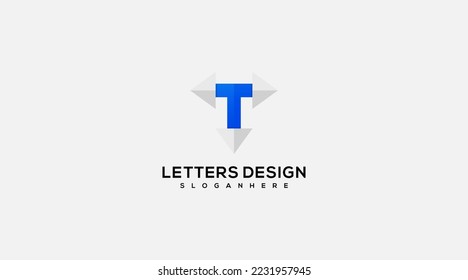 letter T with arrow line logo design