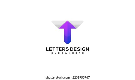 Letra t con el vector de diseño de logotipo de flecha, símbolo rápido