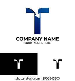 Letter T Pfeil Logo Vorlage Design Mit Farbverlauf-blaue Farbe. Vektorgrafik