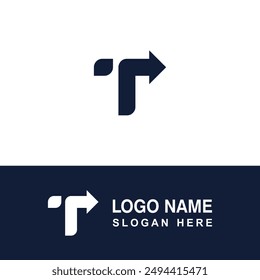 Combinación de letra T y Vector con logotipo de flecha.