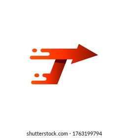 letter T with arrow and speed line logo design
