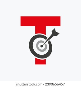 Logotipo de objetivo de flecha T de letra Combinar con símbolo de destino de plegado
