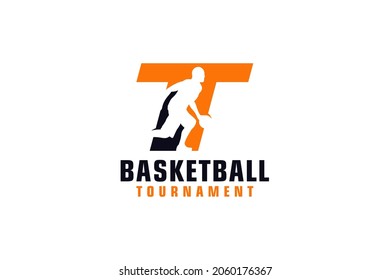 Letter T with Basketball Logo Design. Vector Design Template Elements for Sport Team or Corporate.