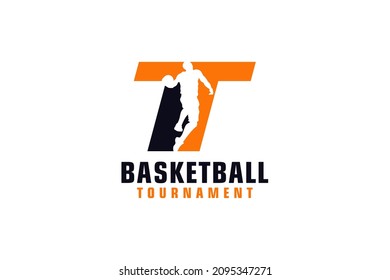 Letter T with Basketball Logo Design. Vector Design Template Elements for Sport Team or Corporate.