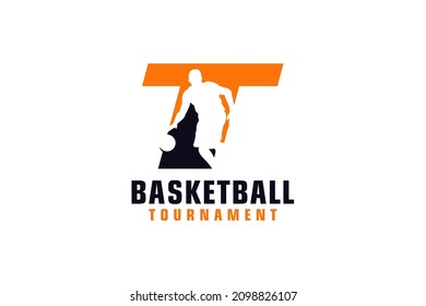 Letter T with Basketball Logo Design. Vector Design Template Elements for Sport Team or Corporate.