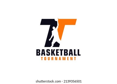 Letter T with Basketball Logo Design. Vector Design Template Elements for Sport Team or Corporate.