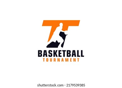 Letter T with Basketball Logo Design. Vector Design Template Elements for Sport Team or Corporate.