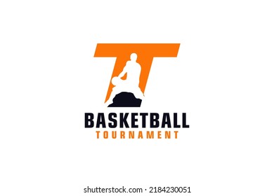 Letter T with Basketball Logo Design. Vector Design Template Elements for Sport Team or Corporate.