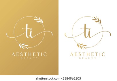 Letter T and I Beauty Logo with Flourish Ornament