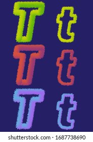 Letter T of big, small and fluffy shape in vector