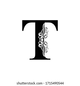letter T. Black letters.  flower   beautiful capital alphabet 