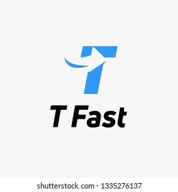 Letter T Blue logo with negative space arrow logo for business, transportation, delivery company . - Vector Illustration